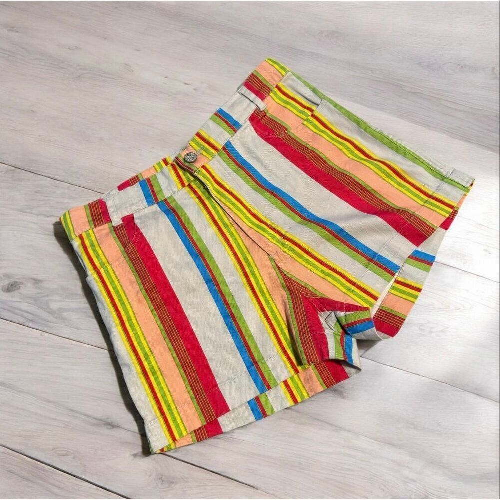 Motel Rocks Rainbow White Multicolor Stripe Shorts Large Flat